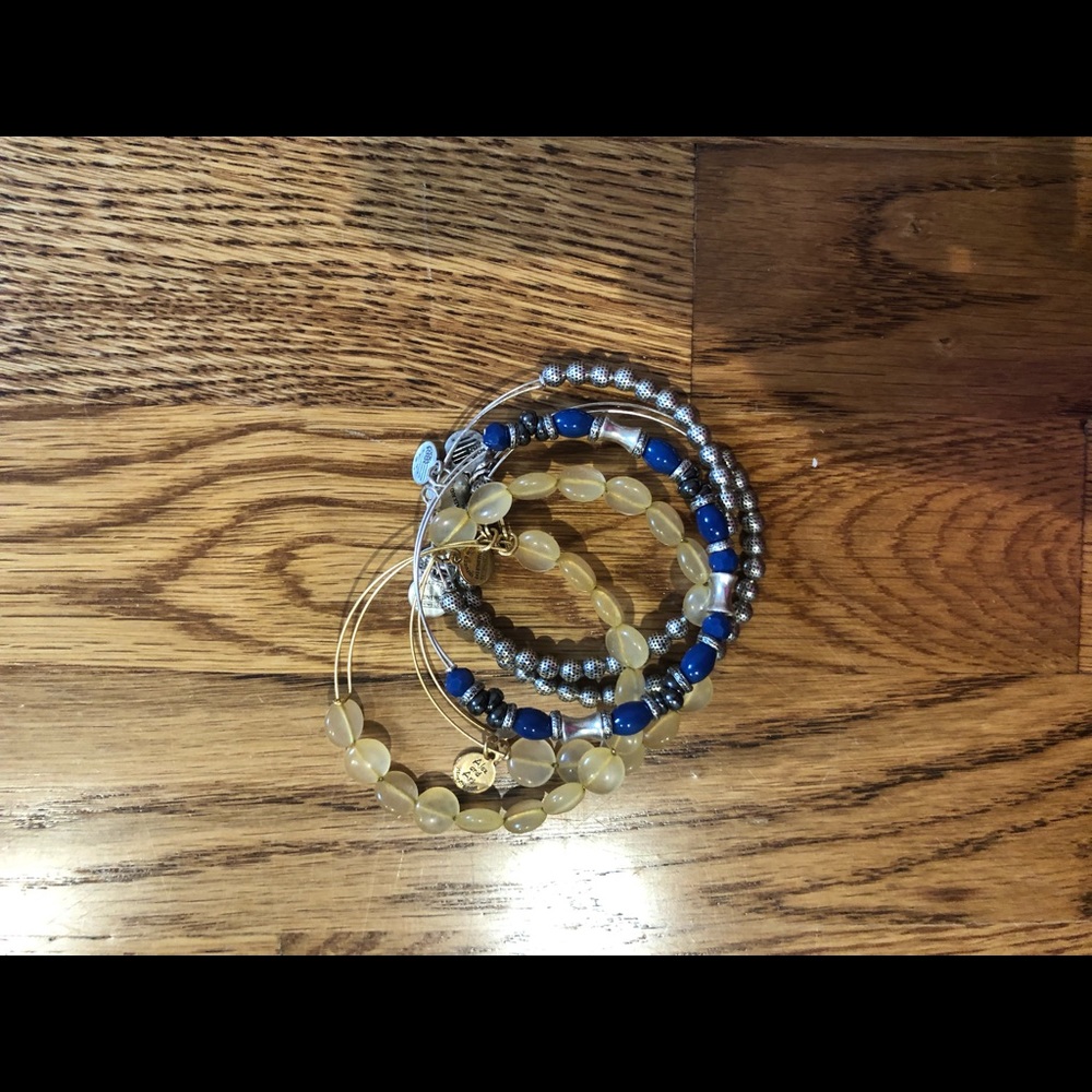 Alex and Ani Blue, Yellow, and Silver Bracelets